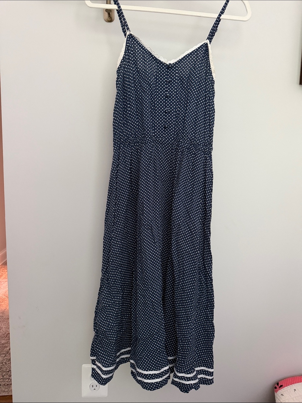 LC Lauren Conrad Disney Collection Navy and White Polka Dot Midi Dress